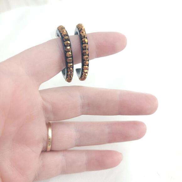 Premier Designs Black Brown Beaded Hoop Pierced Earrings - Picture 1 of 7